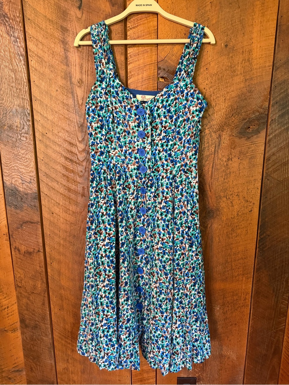 Aryeh Blue Teal Floral Button Down Rayon Midi Sundress Amalfi Coast Boho M